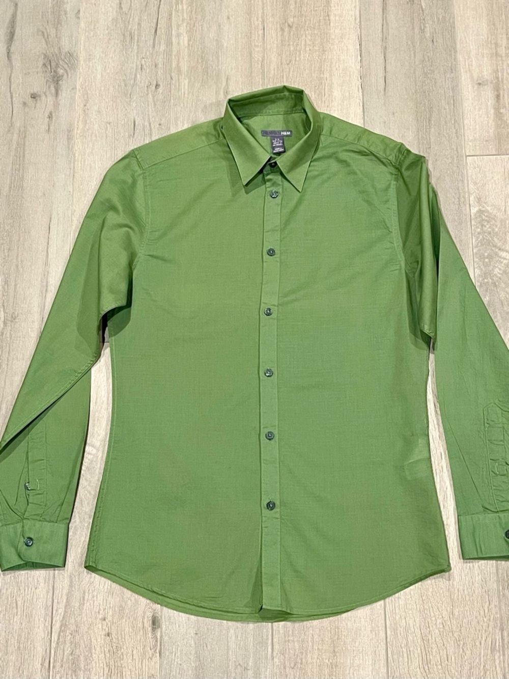 H&M Slim Fit Green Button Down Shirt Men Small Cotton Dress Casual